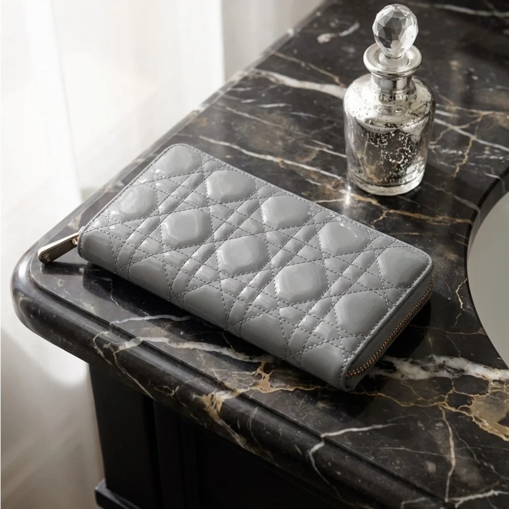 Dior-Lady Dior Voyageur Cannage Leather Wallet